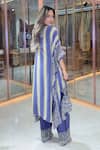 Surkh Syahi_Blue Crepe Mirrors, Embroidery, Sequins, Striped Printed Kaftan And Gharara Set _Online_at_Aza_Fashions