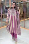 Shop_Surkh Syahi_Wine Crepe Sequins, Embroidery, Beads, Striped Embellished Kaftan Pant Set _Online_at_Aza_Fashions