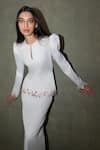 Buy_Therealb_White Satin Beads Round , Keyhole Embellished Top And Skirt Set 
