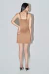 Shop_Therealb_Brown Satin Beads, Sequins Halter Neck Hand Embellished Short Dress _at_Aza_Fashions