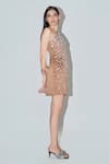 Therealb_Brown Satin Beads, Sequins Halter Neck Hand Embellished Short Dress _Online_at_Aza_Fashions