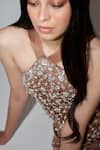 Shop_Therealb_Brown Satin Beads, Sequins Halter Neck Hand Embellished Short Dress _Online_at_Aza_Fashions