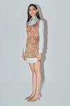 Buy_Therealb_Brown Satin Beads Square Neck, Collared Hand-embellished Mini Dress With Shirt _Online_at_Aza_Fashions
