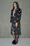 Buy_Therealb_Black Satin Beads, Pearls Floral Embellished Long Coat _at_Aza_Fashions