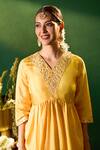 Shop Samyukta Singhania Mustard Silk Embroidery, Mirrors V-neck Hand Tunic And Pant Set at Aza Fashions Shop_Samyukta Singhania_Mustard Silk Embroidery, Mirrors V-neck Hand Tunic And Pant Set _at_Aza_Fashions