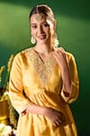 Samyukta Singhania Mustard Silk Embroidery, Mirrors V-neck Hand Tunic And Pant Set Samyukta Singhania_Mustard Silk Embroidery, Mirrors V-neck Hand Tunic And Pant Set
