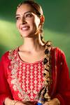 Shop_Samyukta Singhania_Red Silk, Shantoon, Chiffon Embroidery, Sequins Round Neck Kurta Set _at_Aza_Fashions