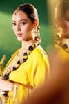 Shop_Samyukta Singhania_Mustard Silk, Shantoon, Chiffon Embroidery, Sequins, Stones, Yoke Kurta Set _at_Aza_Fashions