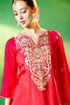 Shop_Samyukta Singhania_Red Silk, Shantoon, Chiffon Embroidery Split V-neck Kurta Pant Set _at_Aza_Fashions