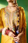 Samyukta Singhania_Mustard Silk, Shantoon, Chiffon Embroidery, Sequins, Metallic Kurta Sharara Set 