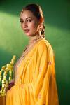 Samyukta Singhania_Mustard Silk, Shantoon, Chiffon Embroidery, Sequins, Metallic Kurta Sharara Set 