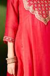 Shop_Samyukta Singhania_Red Organza, Silk, Shantoon Embroidery, Zari Round Neck Kurta Set _at_Aza_Fashions