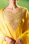 Shop_Samyukta Singhania_Yellow Georgette Embroidery, Sequins, Stones V-neck Embellished Anarkali Set _at_Aza_Fashions