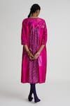 Shop_Naina Jain_Magenta Silk Round Neck Bandhani Print Midi Dress _at_Aza_Fashions