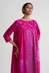 Shop_Naina Jain_Magenta Silk Round Neck Bandhani Print Midi Dress _Online_at_Aza_Fashions