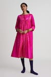Buy_Naina Jain_Pink Silk Embroidery Round Neck Bandhani Pattern Dress _at_Aza_Fashions