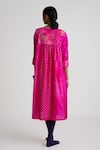 Shop_Naina Jain_Pink Silk Embroidery Round Neck Bandhani Pattern Dress _at_Aza_Fashions