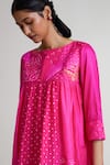 Buy_Naina Jain_Pink Silk Embroidery Round Neck Bandhani Pattern Dress _Online_at_Aza_Fashions