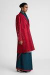Naina Jain_Maroon Silk Collared Bandhani Pattern Jacket _Online_at_Aza_Fashions