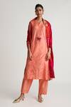 Buy_Naina Jain_Peach Silk Embroidery, Zari, Gota Patti, Patchwork Round Neck Straight Kurta Set _at_Aza_Fashions