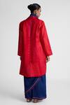 Shop_Naina Jain_Red Silk Collared Bandhani Print Long Jacket _at_Aza_Fashions