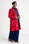 Naina Jain_Red Silk Collared Bandhani Print Long Jacket _Online_at_Aza_Fashions