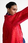Buy_Naina Jain_Red Silk Collared Bandhani Print Long Jacket _Online_at_Aza_Fashions