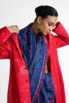 Shop_Naina Jain_Red Silk Collared Bandhani Print Long Jacket _Online_at_Aza_Fashions