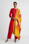 Buy_Naina Jain_Red Silk Tassels Round Neck Solid Kurta And Pant Set With Patchwork Dupatta _at_Aza_Fashions