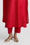 Shop_Naina Jain_Red Silk Mirrors, Embroidery Round Neck Bandhani Kurta Set _Online_at_Aza_Fashions