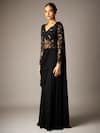 Buy_Vivek Patel_Black Georgette Beads, Cut Work V-neck Embellished Yoke Saree Gown _Online_at_Aza_Fashions