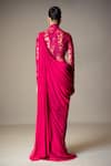 Shop_Vivek Patel_Fuchsia Georgette Sequins, Beads, Embroidery High Resham Embellished Saree Gown _at_Aza_Fashions
