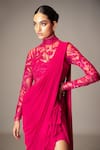 Vivek Patel_Fuchsia Georgette Sequins, Beads, Embroidery High Resham Embellished Saree Gown _Online_at_Aza_Fashions