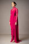 Shop_Vivek Patel_Fuchsia Georgette Sequins, Beads, Embroidery High Resham Embellished Saree Gown _Online_at_Aza_Fashions