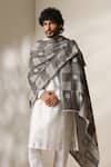 Buy_Dusala_Grey Checkered Floral Pattern Shawl _at_Aza_Fashions