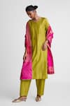 Buy_Naina Jain_Lime Silk Beads, Gota Plain Kurta And Pant Set With Bandhani Patchwork Dupatta _Online_at_Aza_Fashions