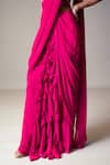 Shop Vivek Patel Fuchsia Georgette, Silk Ruffle Detailed Pre-draped Saree With Embellished Blouse Online at Aza Fashions Shop_Vivek Patel_Fuchsia Georgette, Silk Ruffle Detailed Pre-draped Saree With Embellished Blouse _Online_at_Aza_Fashions