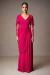 Buy Vivek Patel Fuchsia Georgette Sequins, Beads, Cut Work Embellished Pre-draped Saree Gown at Aza Fashions Buy_Vivek Patel_Fuchsia Georgette Sequins, Beads, Cut Work Embellished Pre-draped Saree Gown _at_Aza_Fashions