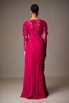 Shop Vivek Patel Fuchsia Georgette Sequins, Beads, Cut Work Embellished Pre-draped Saree Gown at Aza Fashions Shop_Vivek Patel_Fuchsia Georgette Sequins, Beads, Cut Work Embellished Pre-draped Saree Gown _at_Aza_Fashions