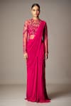 Buy Vivek Patel Pink Viscose Georgette Round Embroidered Saree Gown at Aza Fashions Buy_Vivek Patel_Pink Viscose Georgette Round Embroidered Saree Gown_at_Aza_Fashions