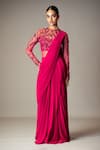 Shop Vivek Patel Pink Viscose Georgette Round Embroidered Saree Gown Online at Aza Fashions Shop_Vivek Patel_Pink Viscose Georgette Round Embroidered Saree Gown_Online_at_Aza_Fashions