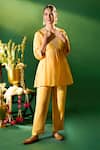 Buy Samyukta Singhania Mustard Silk Embroidery, Mirrors V-neck Hand Tunic And Pant Set at Aza Fashions Buy_Samyukta Singhania_Mustard Silk Embroidery, Mirrors V-neck Hand Tunic And Pant Set _at_Aza_Fashions
