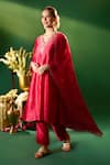 Buy_Samyukta Singhania_Magenta Silk Embroidery, Zari V-neck Kora Hand Kurta Set _at_Aza_Fashions