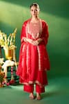 Samyukta Singhania Red Organza, Silk, Shantoon Embroidery, Zari Round Neck Kurta Set Samyukta Singhania_Red Organza, Silk, Shantoon Embroidery, Zari Round Neck Kurta Set