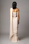 Shop_Vivek Patel_Ivory Georgette Pearls, Sequins, Embroidery Ruffle Pre-draped Saree With Corset _at_Aza_Fashions