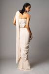 Shop_Vivek Patel_Ivory Georgette Pearls, Sequins, Embroidery Ruffle Pre-draped Saree With Corset _Online_at_Aza_Fashions