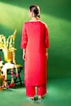 Samyukta Singhania_Red Silk, Shantoon, Chiffon Embroidery Split V-neck Kurta Pant Set _Online_at_Aza_Fashions