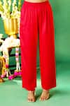 Shop_Samyukta Singhania_Red Silk, Shantoon, Chiffon Embroidery Split V-neck Kurta Pant Set _Online