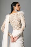 Shop_Vivek Patel_Ivory Georgette Beads, Cut Work, Embroidery V-neck Cocktail Hand Saree Gown _Online_at_Aza_Fashions