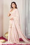 Shop_House Of Karmah_Beige Modal, Satin, Ember Floral Print Pre-draped Gharara Saree With Bustier _Online_at_Aza_Fashions
